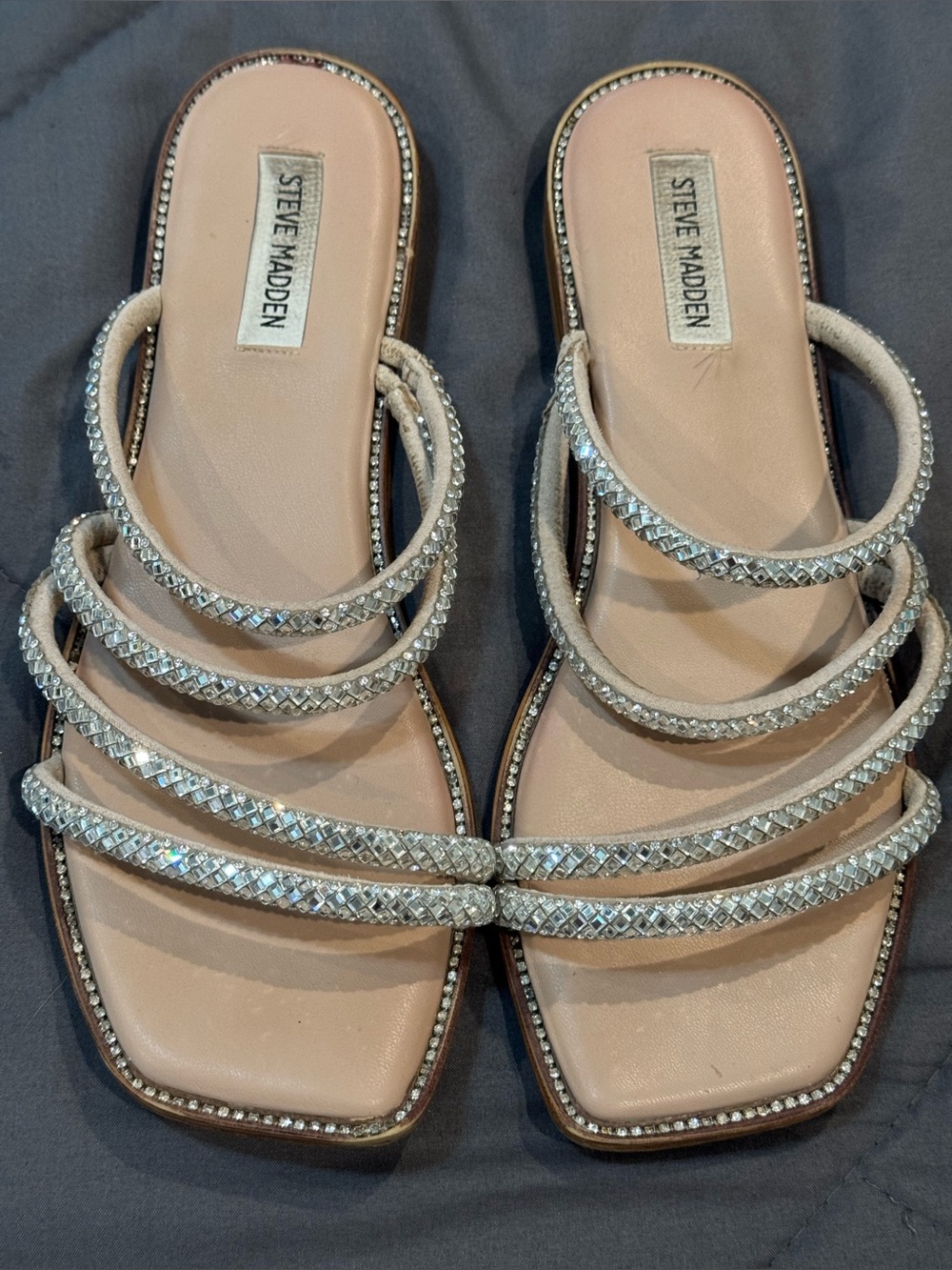 Steve Madden  Rhinestone Multi-Strap Slide Sandals Sz 10